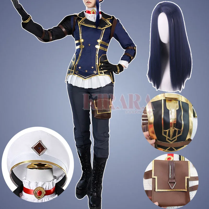 أزياء كايتلين التأثيرية شعر مستعار زي أنيمي غامض مع قبعة للنساء ملابس لعب الأدوار الهالوين كوميك كون