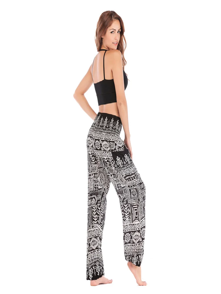 سراويل فانوس اليوغا غير الرسمية للنساء سراويل طويلة عرقية صيفية عناصر Faion كيت تي شيرت ألياف خلات 00% #4