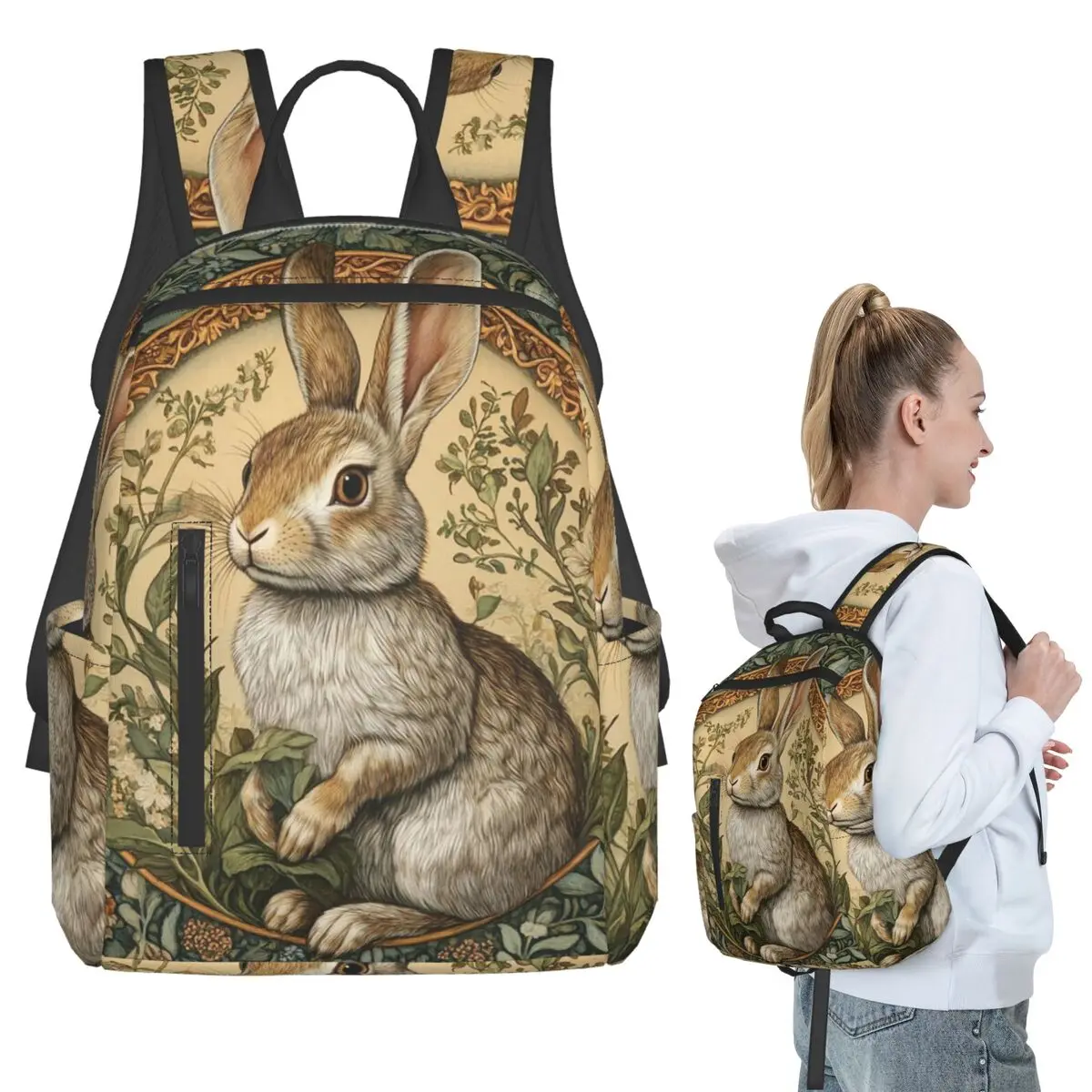 

Vintage Flowers And Rabbit Pattern Backpack Student BookBag Children School Bag Computer Shoulder Bags Boys Girls
