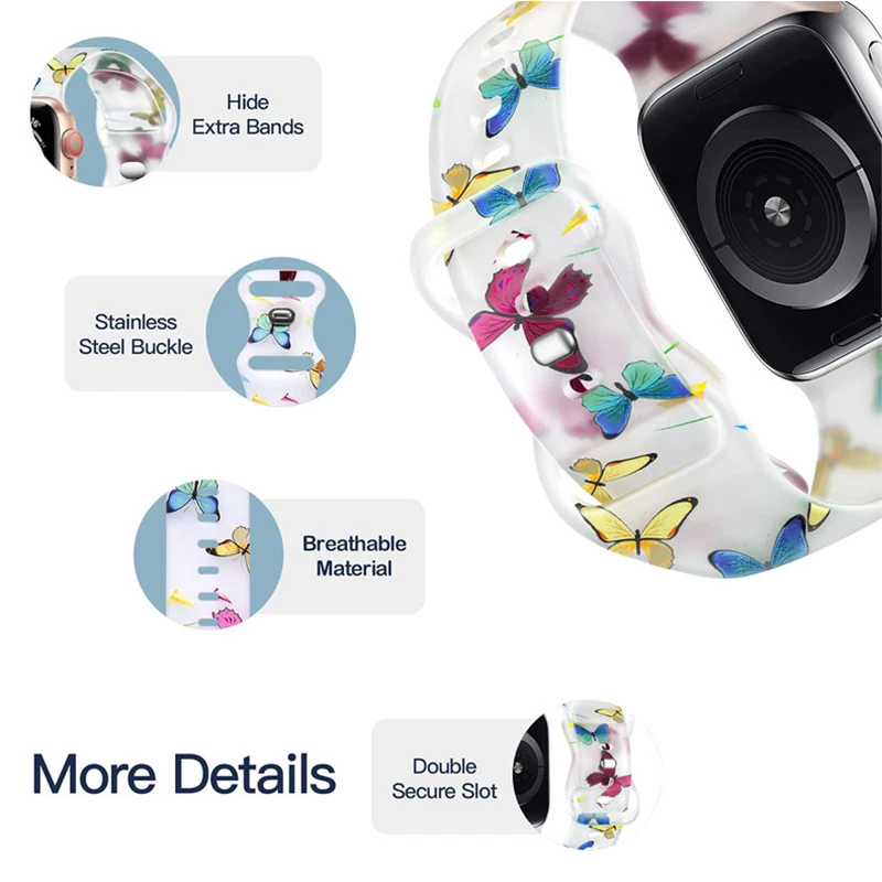 حزام الأزهار المطبوعة لساعة أبل الترا 49 مللي متر 41 42 38 45 44 40 مللي متر الفرقة سيليكون سوار ل iWatch سلسلة 9 8 7 SE 6 5 4 3