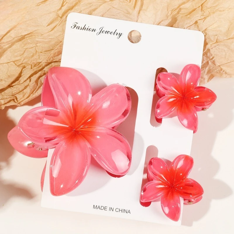 3pcs/set Fashion Women Flower Hair Claws Hawaiian Gradient Hair Clips Vacation Beach Tropical Frangipani Accessories Gifts