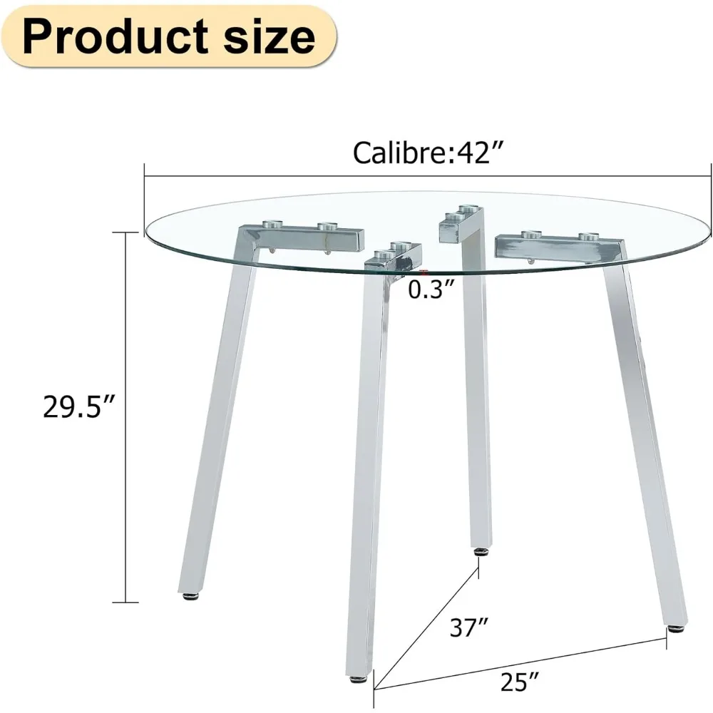 Набор обеденных столов из 5 предметов, набор круглых стеклянных обеденных столов на 4 человека, столешница из закаленного стекла и 4 стула с мягкой подкладкой из искусственной кожи