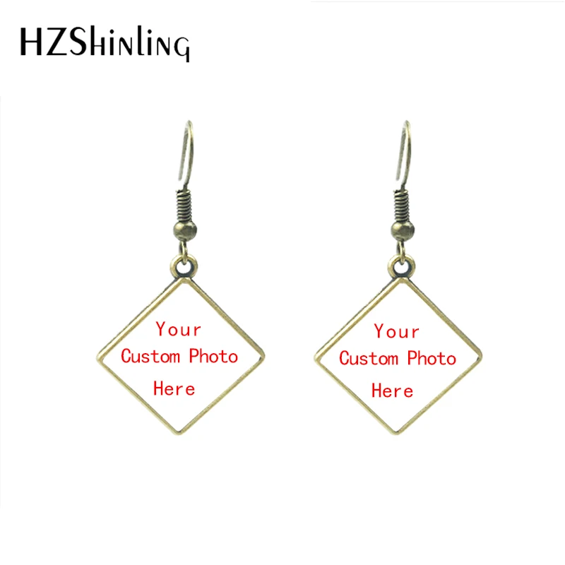 2023 New Fashion Customed Photo Tear Drop Glass Cabochon Fish Hook Earrings Personalized Jewelry Earrings OMG