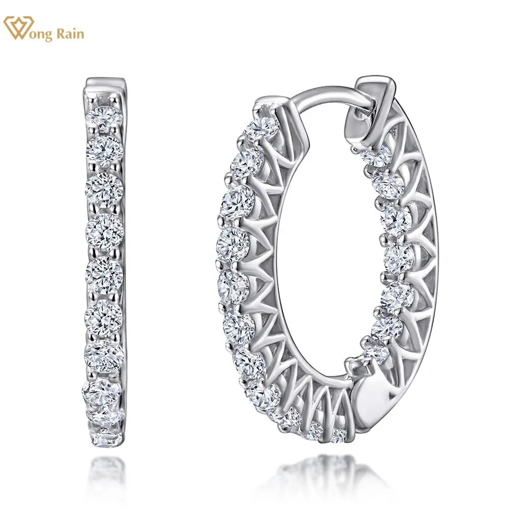 

Wong Rain 925 Sterling Silver Created Moissanite Gemstone Wedding Party Fashion Hoop Earrings For Women Fine Jewelry Wholesale