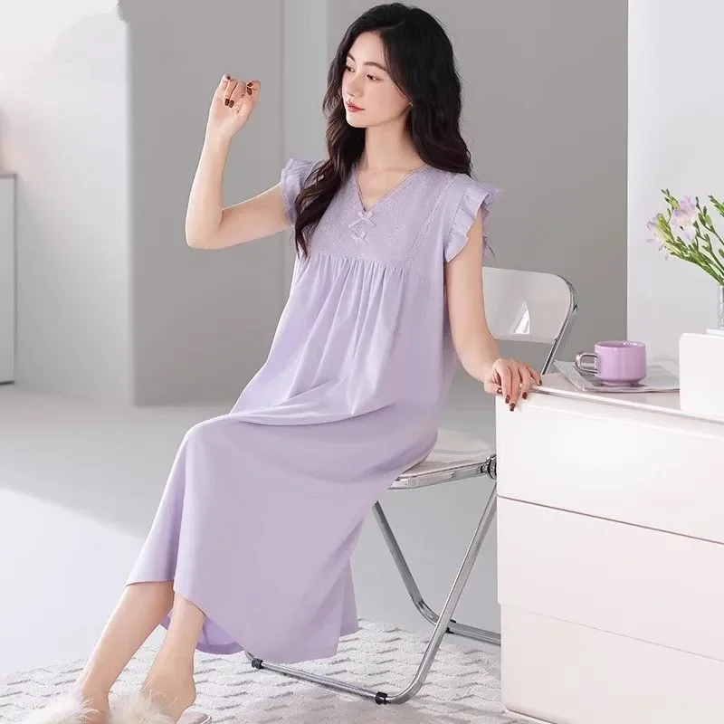 

Женская летняя ночная сорочка, удобная однотонная пижама-жилетка, домашняя одежда больших размеров, ночная рубашка, которую можно носить и вне дома