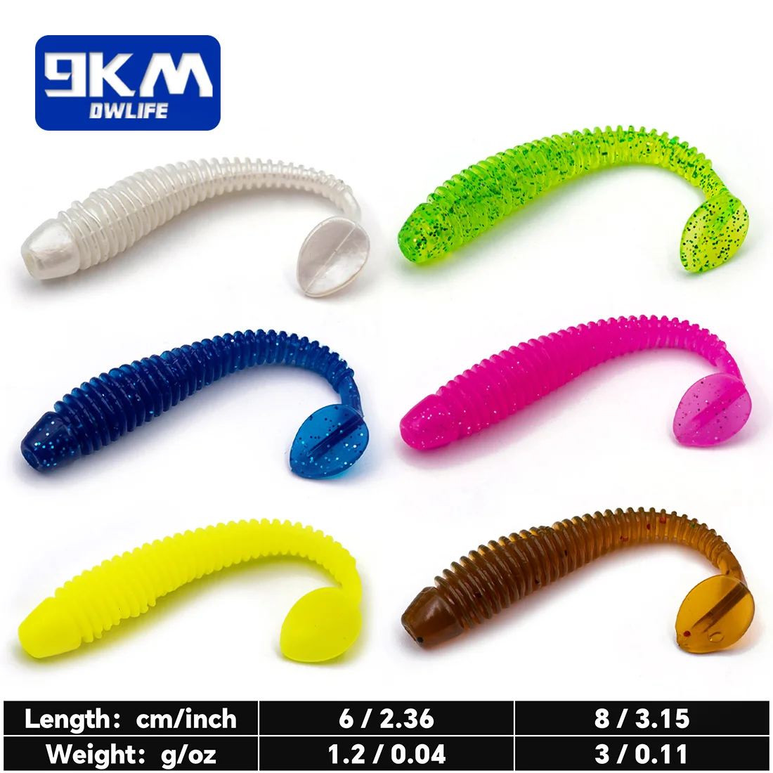 15Pcs T-Tail Grub Worm Baits Artificial Silicone Soft Lures Swimbaits Fishing Bass Paddle Tail Freshwater for Walleye Pike Trout