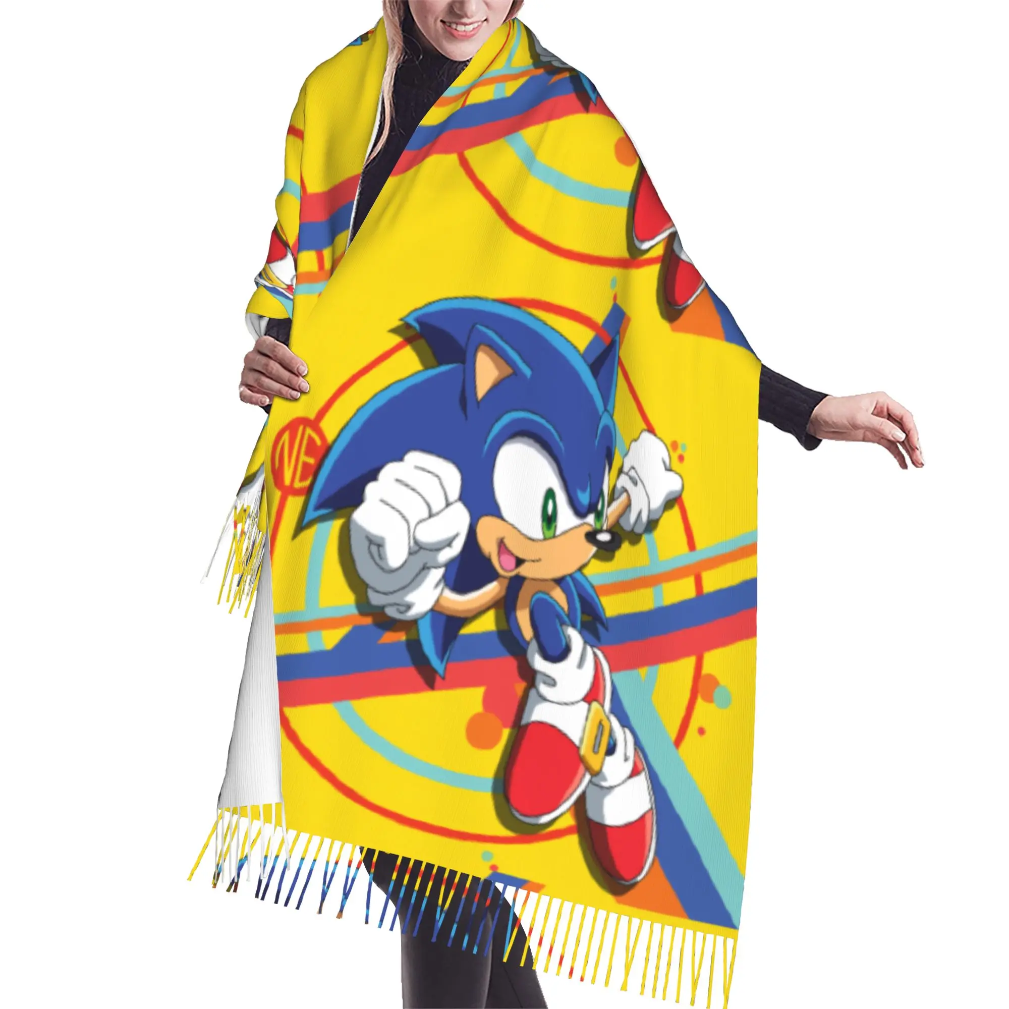 Custom Lady Large S-Soniced Cartoon Scarves Women Winter Fall Soft Warm Tassel Shawl Wraps Video Game Scarf