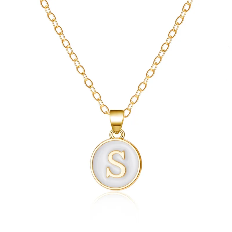 Mode A-Z 26 Buchstaben Halskette Für Frauen Exquisite Initialen Name Runde Emaille Anhänger Schlüsselbein Kette Choker Halsketten Schmuck – Detail 23