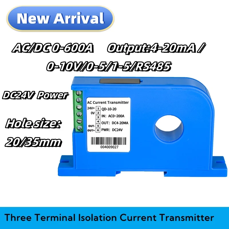 AC Hall Current Sensor 4-20mA 0-5V 10V RS485 AC0-100A 200A 300A 500A Current Transformer 20 35mm Perforated Current Transmitter