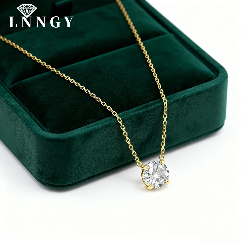 Lnngy 14K Gold Filled Solitaire 4mm/5mm Moissanite Pendant Necklace D Color Sparkling Classic Lab Diamond Necklaces For Women