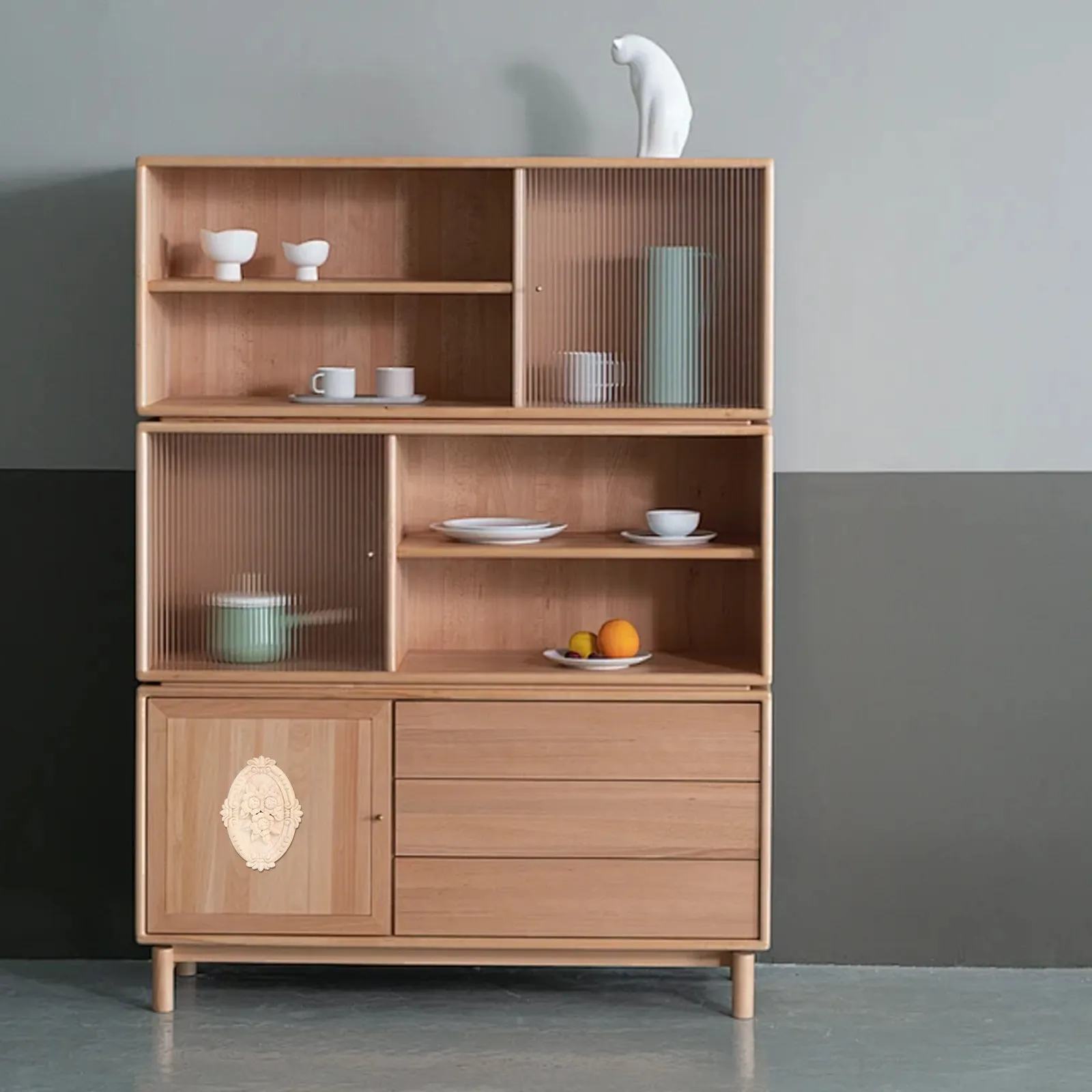 

Wooden Oval Rose Applique Carving Furniture Decoration Cabinet Door Onlay Solid Wood Floral Pattern Elegant Wood Carving