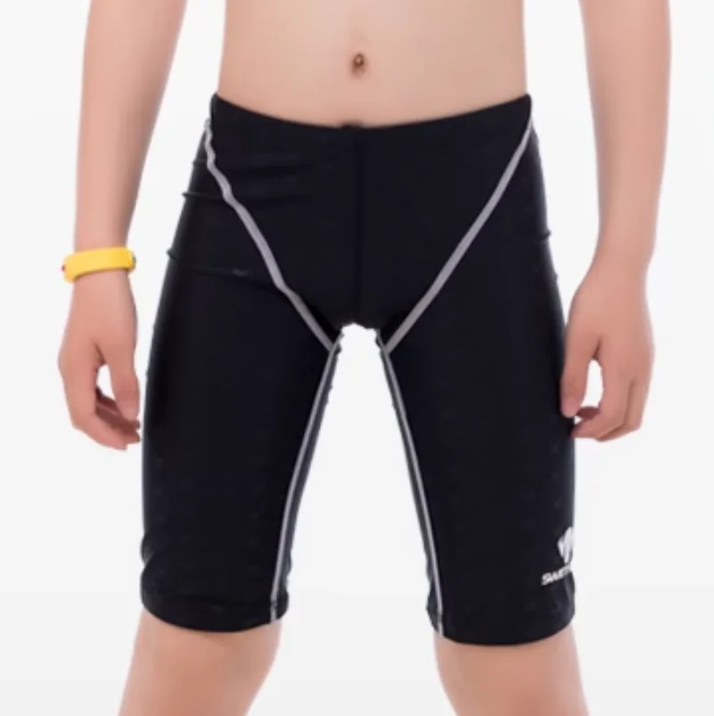 

HXBY 1309 Teenager Competitive Training Swimsuit Quick Dry Boy Swimming Shorts Kid Swim Knee Length Pant