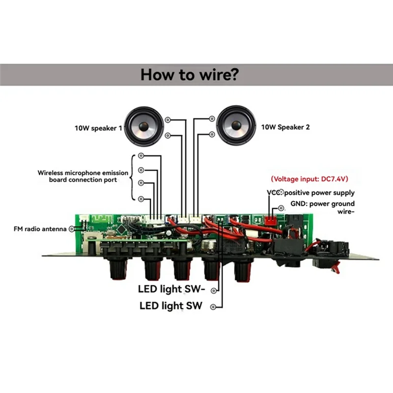 

-PQWN 20W Bluetooth Audio Decoder Amplifier Board 7.4V MP3 Subwoofer Microphone Amp Car Music Lossless Heavy Bass Sound