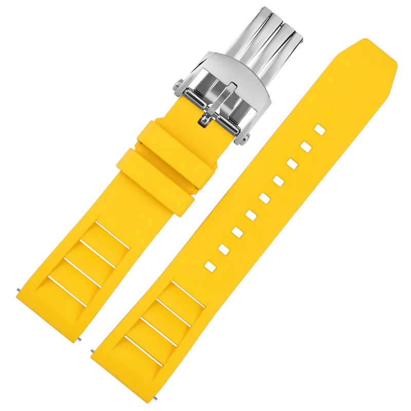 High quality Soft Fluorine rubber Watchband 20mm 22mm Folding buckle silicone For Breitling Superocean navitimer avenger Strap