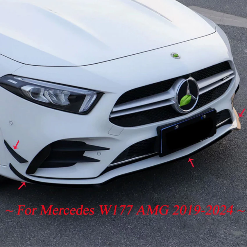 

5Pcs Front Bumper Lip Cover Side Canards Fins Splitters Black For Mercedes benz A Class W177 A180 A200 A220 A250 AMG 2019-2024