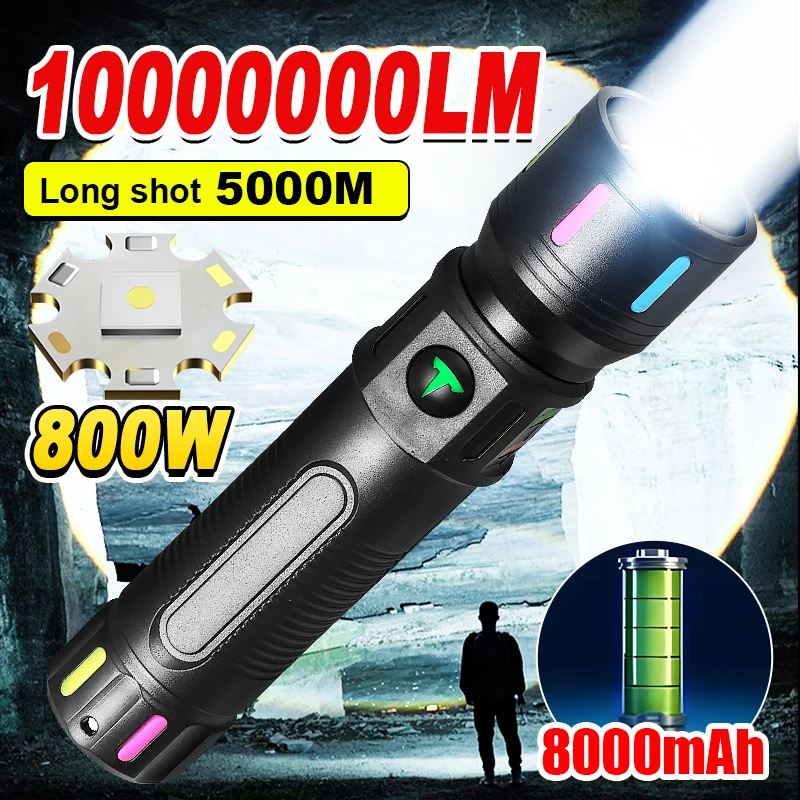 【セール中】10000000LM最新のハイパワーLED懐中電灯超点灯USB充電戦術懐中電灯ズーム屋外防水キャンプライト