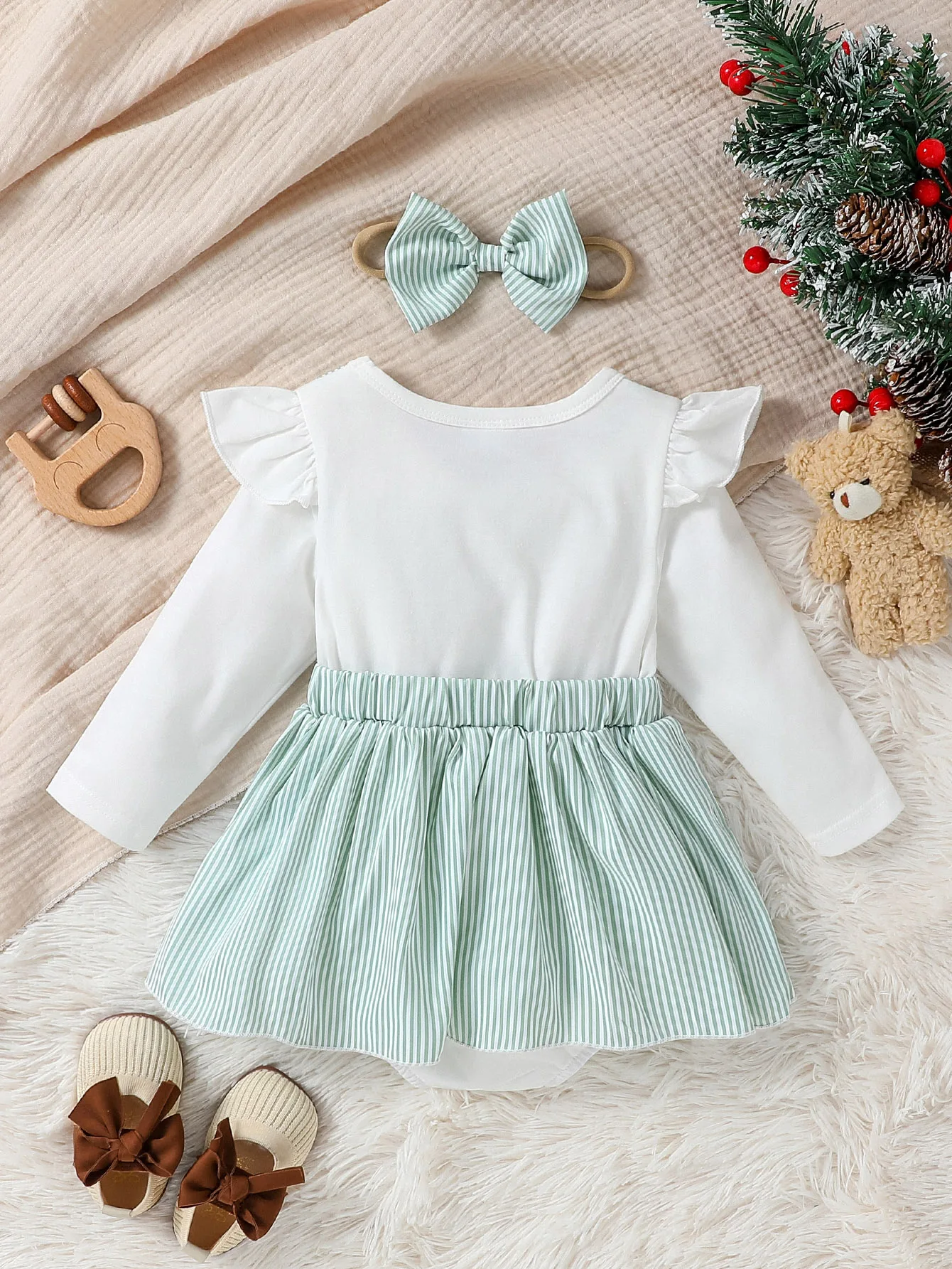 2PCS Baby Gilrs Long Sleeve Cute Spring/ Fall Jumpsuit With Stamp Type Bear Daily Casual Wear Clothing+Headband