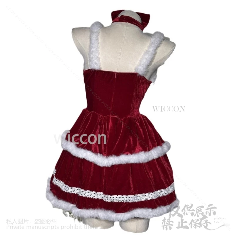 Robe de demoiselle d'honneur Anime Lolita Cosplay pour filles, peluche mince rouge sexy, costume personnalisé, père Noël mignon pour dames, Cos de Noël, nouveau, 2024