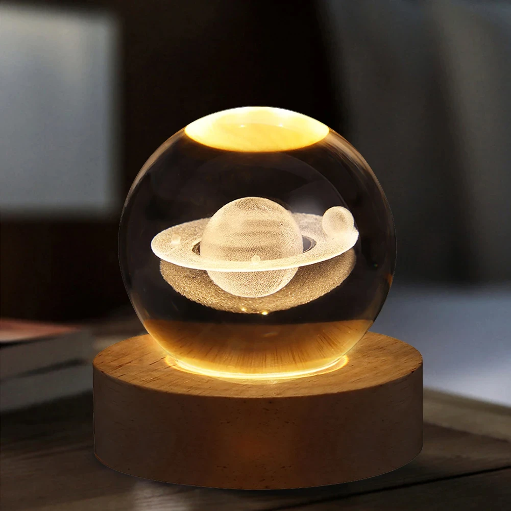 Crystal Ball Night Lights Saturn Planet Galaxy Table Lamp USB Atmosphere Bedside Light Tabletop Home Decor Kid Christmas Gifts