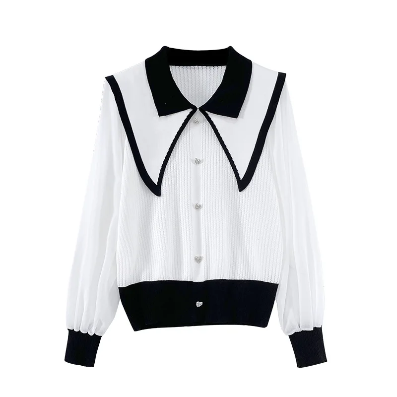 เสื้อโปโลสไตล์ฝรั่งเศสสีสันสดใส ฤดูใบไม้ผลิ/ฤดูใบไม้ร่วง ปี 2026 เสื้อผู้หญิงสีขาวแบบสวมพร้อมกระโปรงถัก