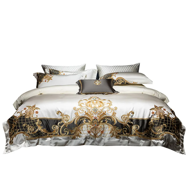 New Chinese bedding four-piece set, high-end villa wedding embroidery sample white bed four-piece set