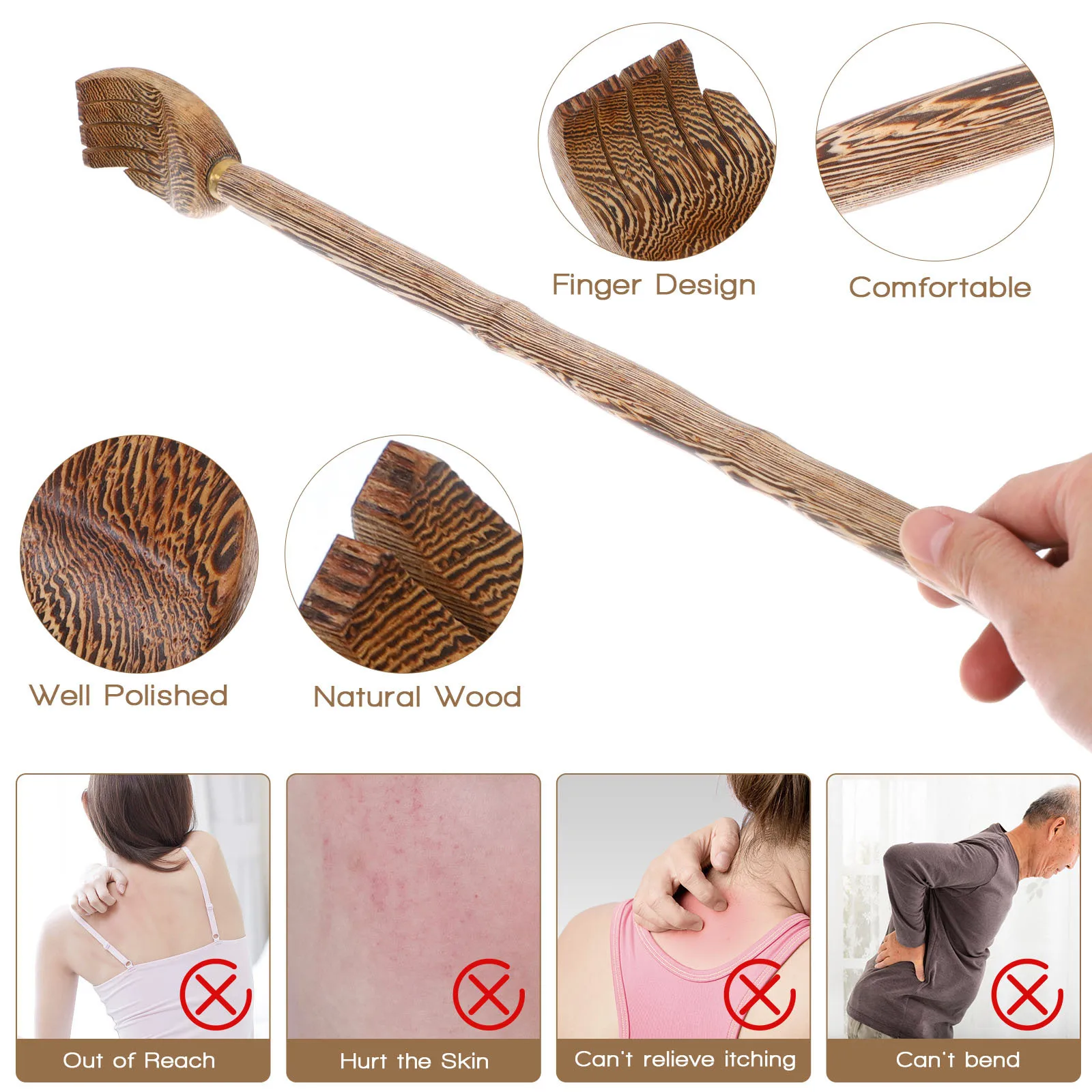

2pcs Wooden Back Scratcher Long Handle Natural Wood Massage Tool For Itch Relief Portable Body Scratching Tool For Adults Kids