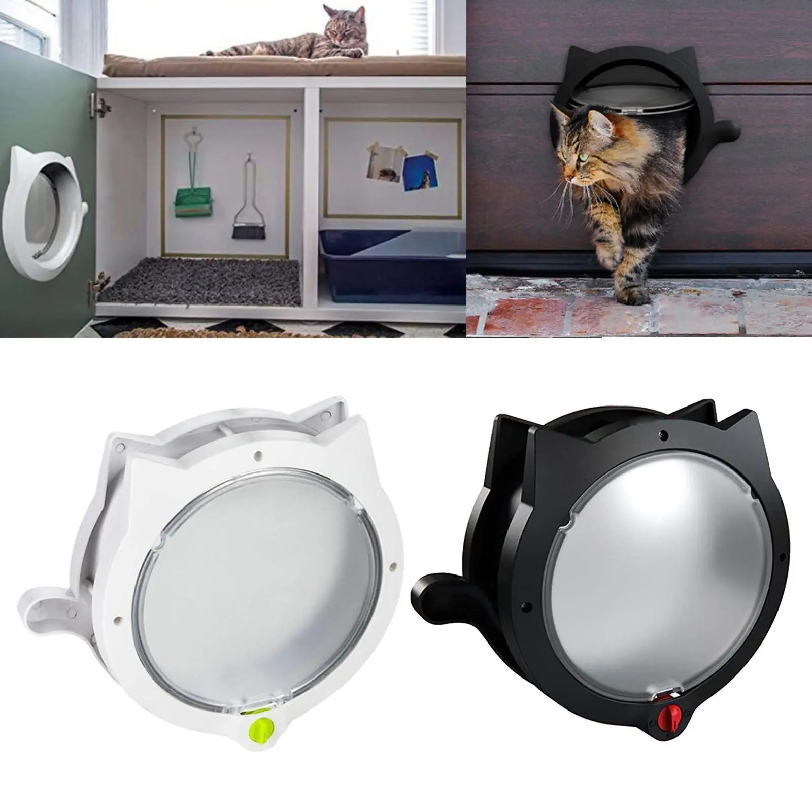 4 Way Lock Small Cat & Dog Flap Door Hidden Litter Box Pet Door for Interior/Exterior Doors Entry & Exit