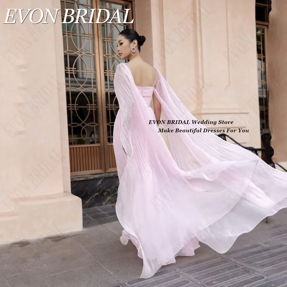 EVON BRIDAL Elegancka suknia wieczorowa o linii A Szyfon Odpinane rękawy Długość do podłogi Dubaj Plisa Vestido De Noche Elegante MujerEVON BRIDAL Elegancka A-Linia Suknia Wieczorowa Szyfon Odłączane Rękawy Długość Pod