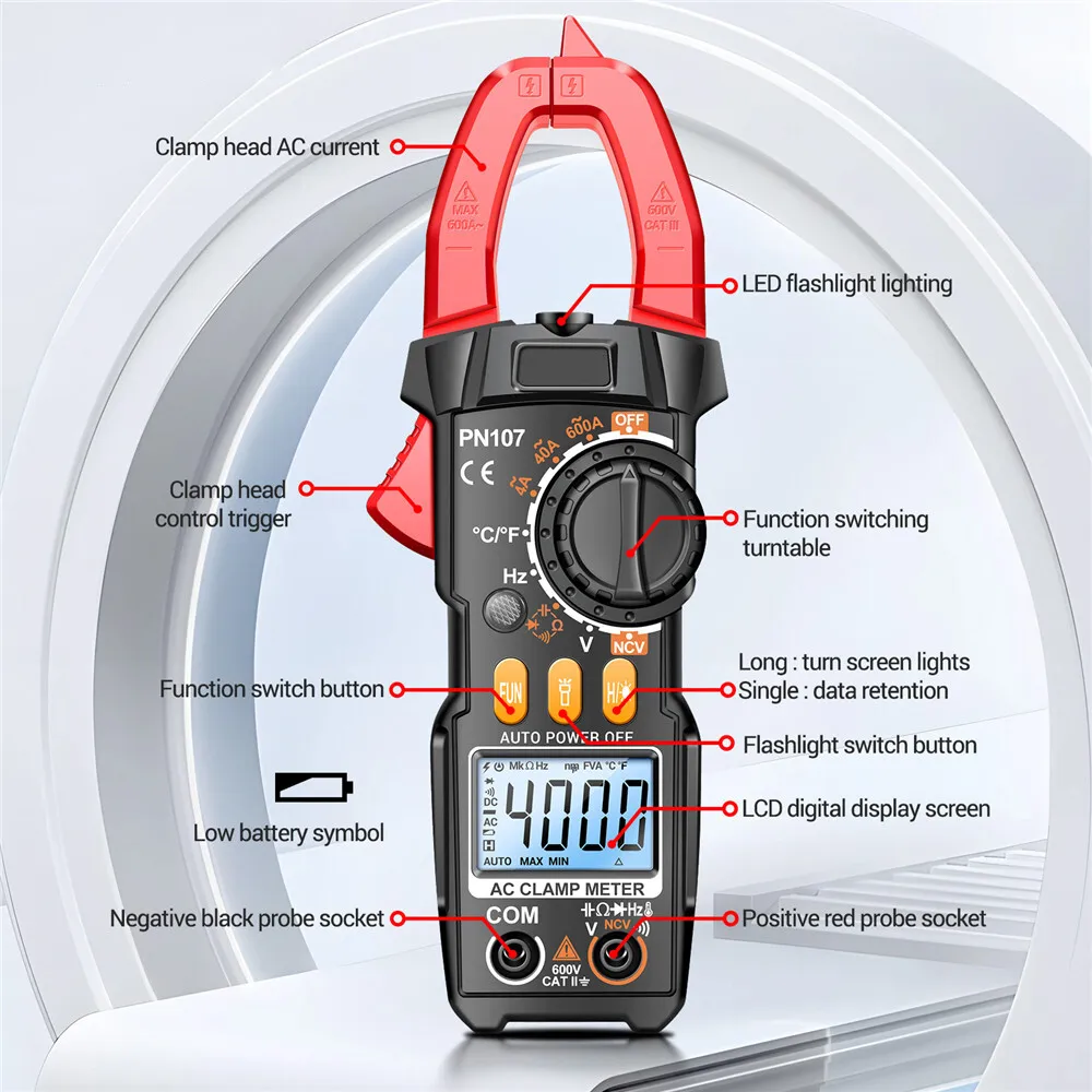 NCV Multimeter Ammeter Voltager Tester ANENG PN107 Backlight Digital Clamp Meter