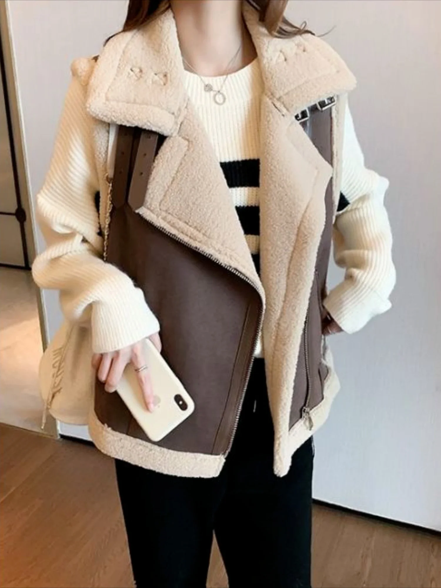 Gilets en peluche d'agneau avec fermeture éclair pour femmes, style coréen, vente combinée classique, vêtements d'hiver chauds bon marché, travail froid