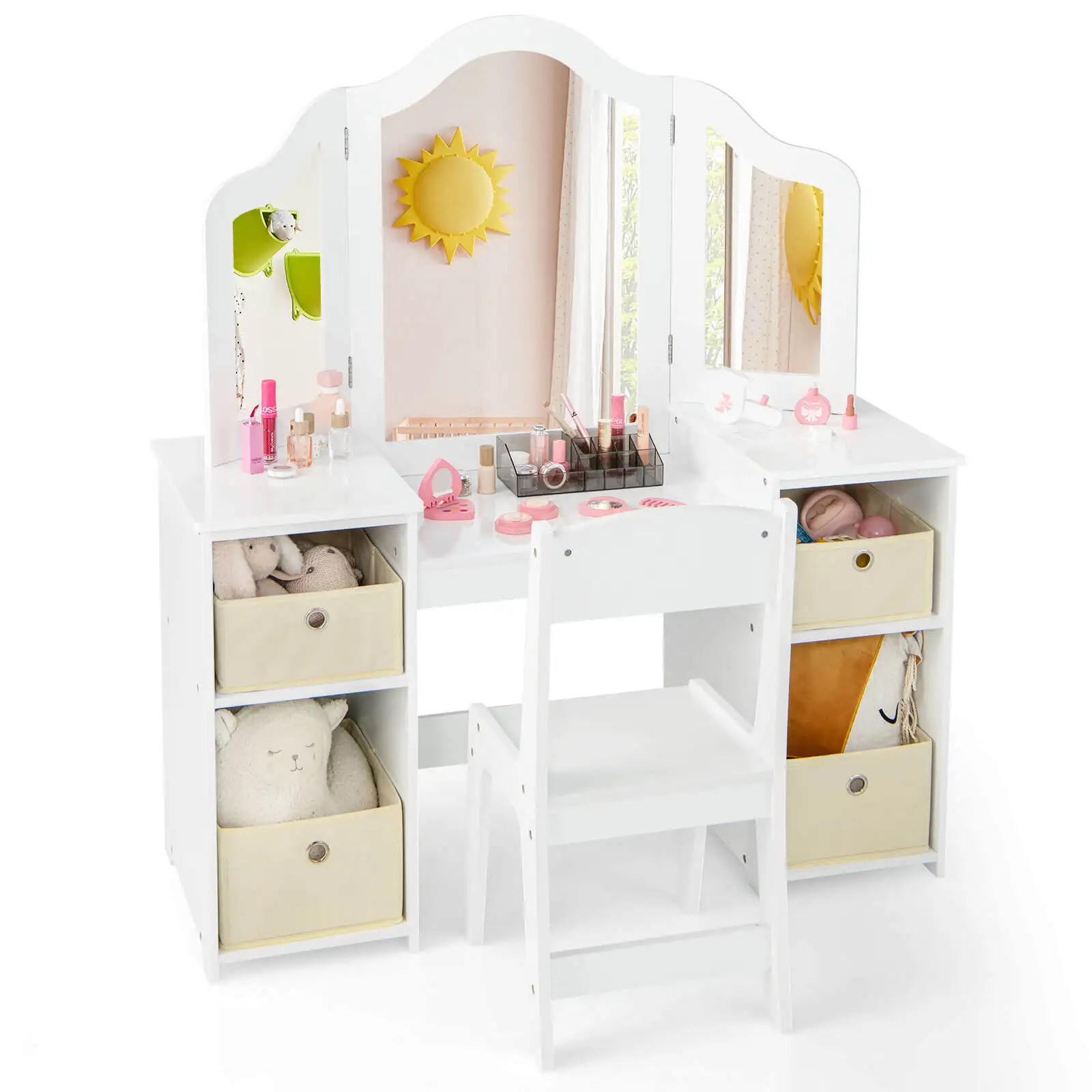 Kids Vanity Table & Chair Set 2-in-1 Princess Pretend Play Makeup Vanity Set