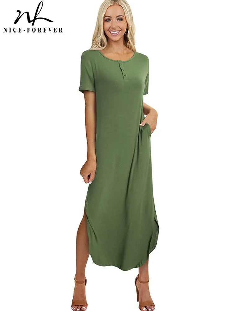 

Женское платье-макси Nice-forever, повседневное длинное платье чистого цвета на лето, btyA164