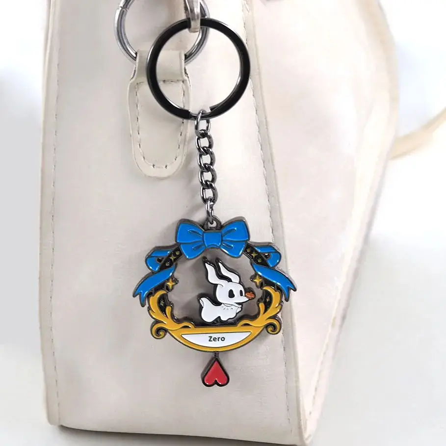Zero Rotating Keychain Spinning Ghost Dog Keyring Kawaii Anime Metal Blue Bow Pendant Bag Decor Gift for Kids Friends