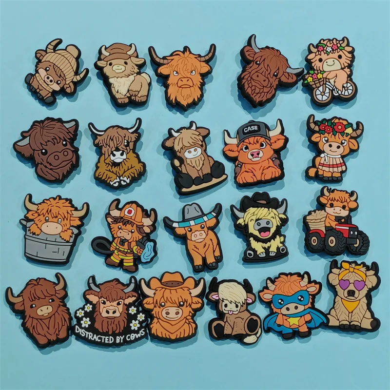 

New 1-21PCS Animal Kawaii Alpine Cattle Cow PVC Shoe Charms Garden Shoes Button Decorations Slipper Accessories Kid Xmas Gifts