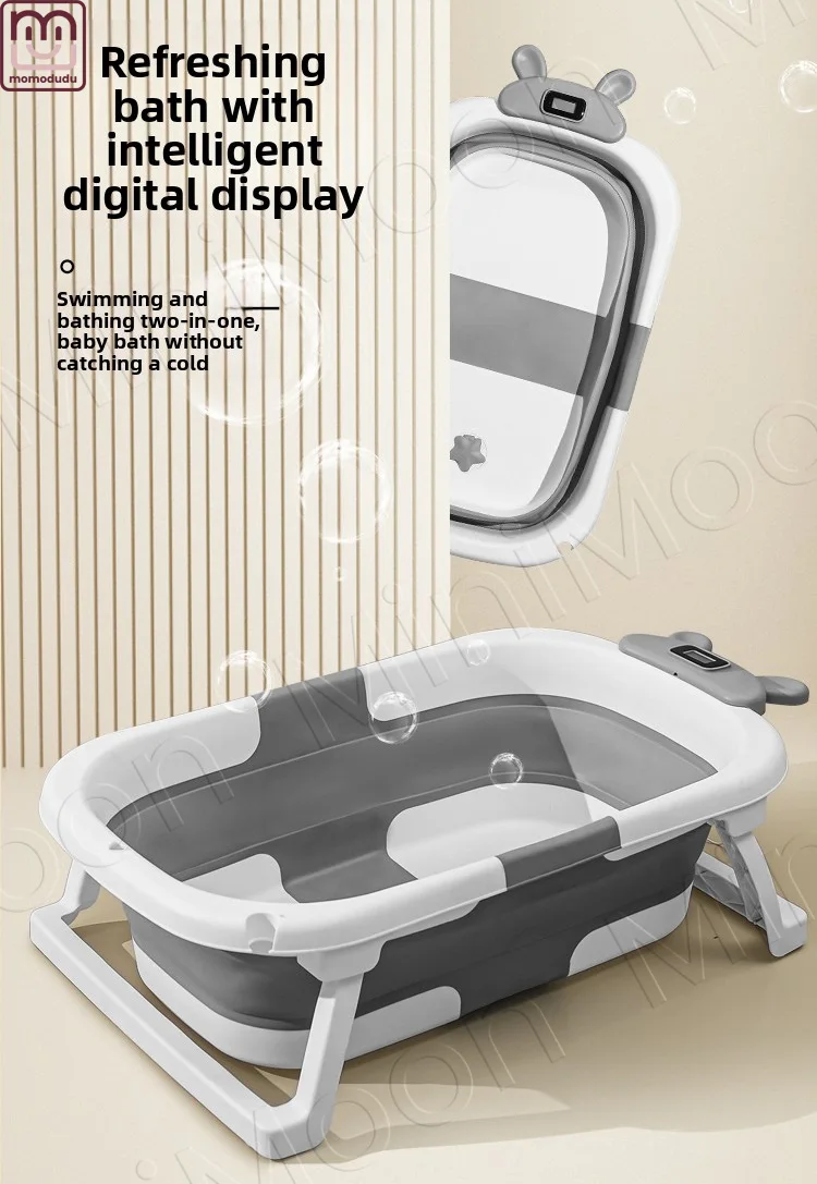 Foldable Baby Bathtub with Temperature Display, Non-Slip Silicone Bath for Safe & Comfortable Newborn Baths