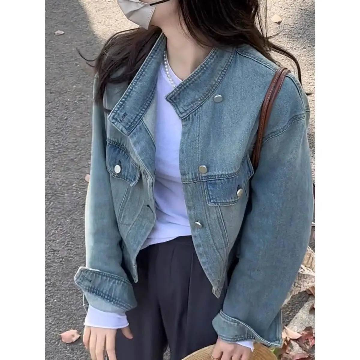 

Casual Versatile Women's Denim Jaet Spring Autumn Design Sensation ort Motorcycle Sle Top Quali Polyester Fabric