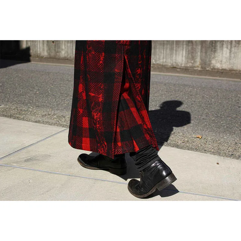 معطف صوفي أصلي من TOP-YAMAMOTO باللون الأحمر، معطف كشمير فضفاض جديد متوسط الطول للرجال لخريف وشتاء