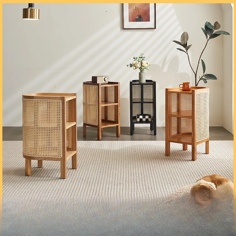 

Прикроватная тумбочка из цельного дерева из ротанга, простой японский шкаф для хранения вещей