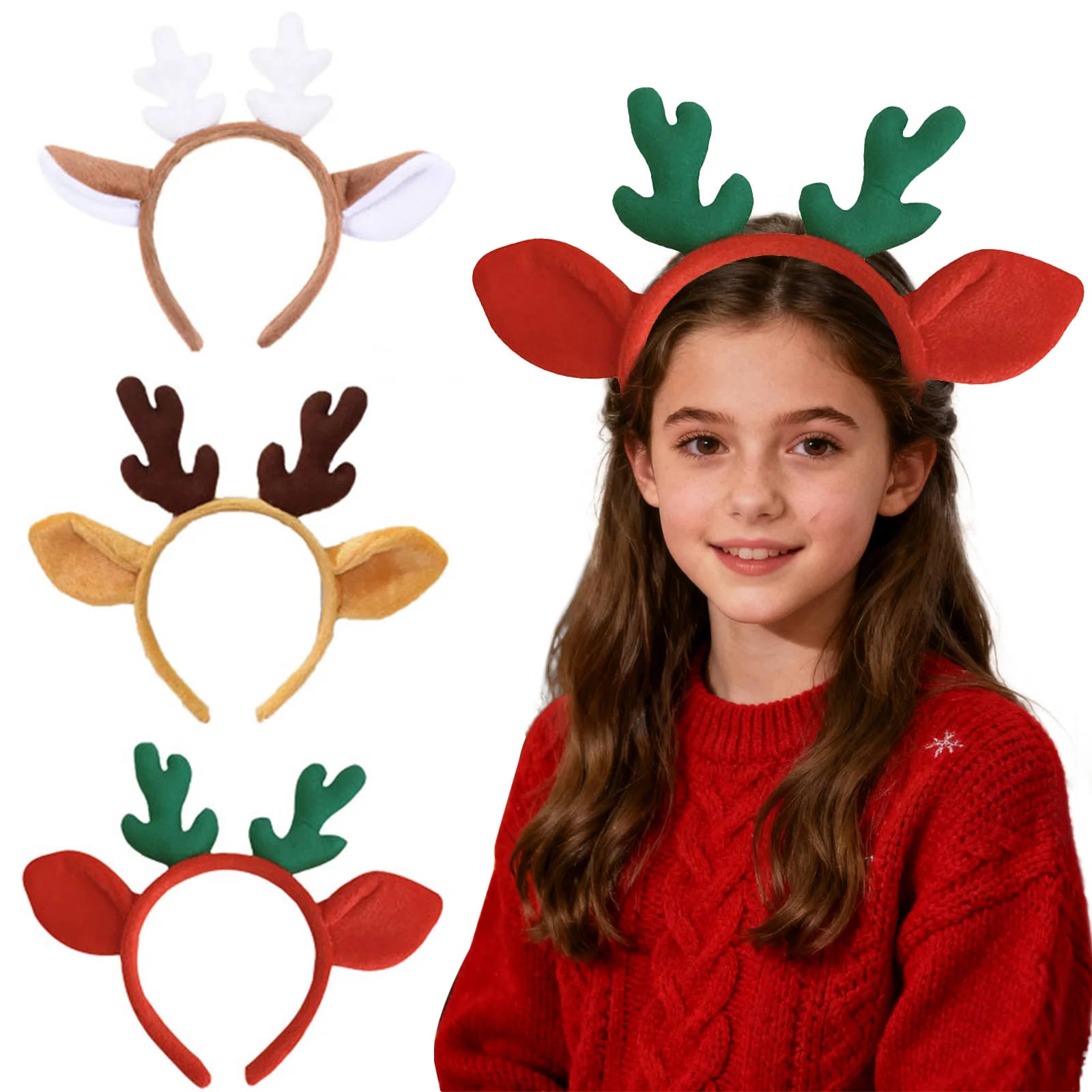 

3Pcs Christmas Themed Headbands Reindeer Antler Hair Hoops Xmas Party Headdress Women Costume Hair Accessories Holiday Decor