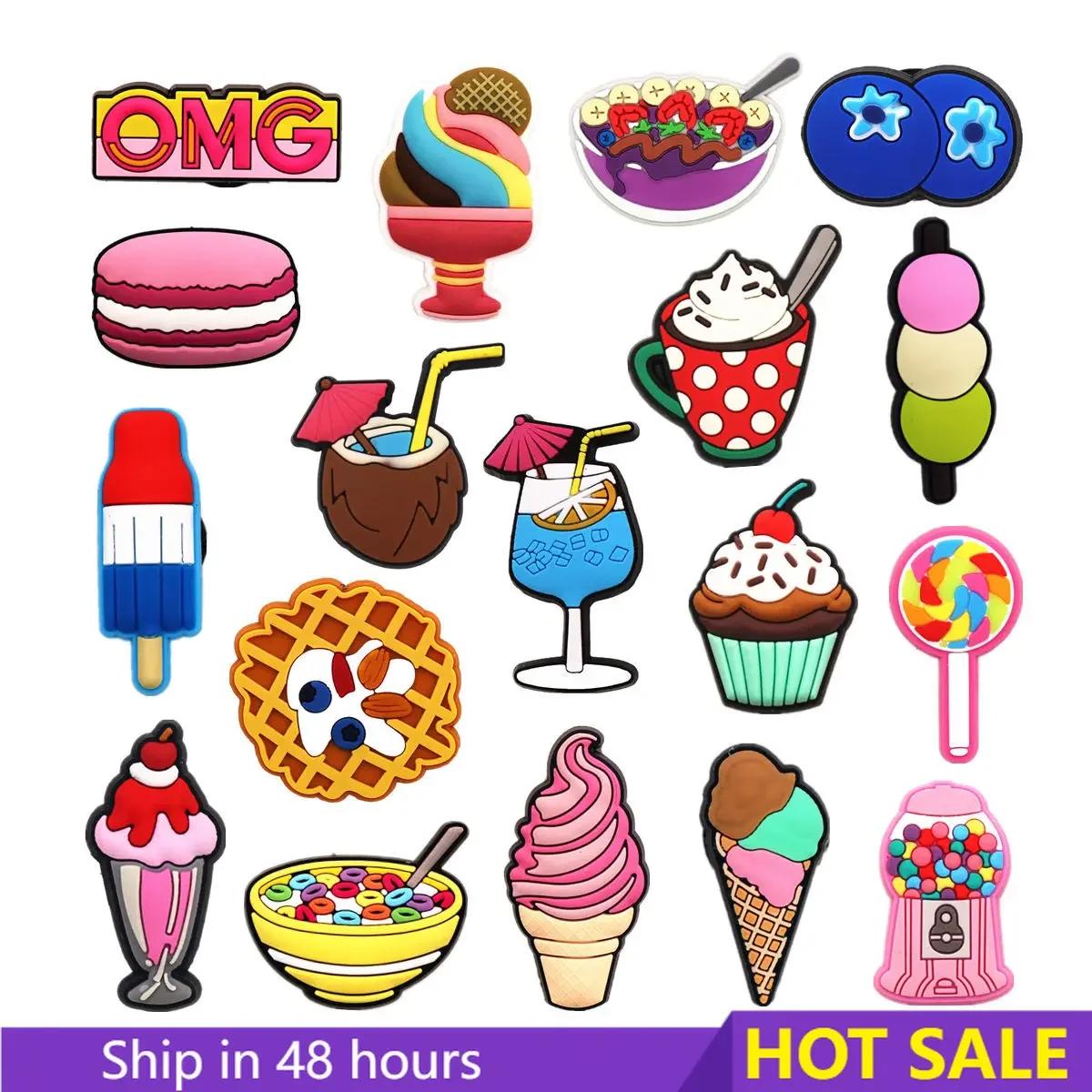 1Pc 3D Sweet Dessert Clog Charms Candy Kawaii Cute Yummy Bakery Icecream Waffle Cupcake Trendy Hole Shoes Accessories Decor Gift