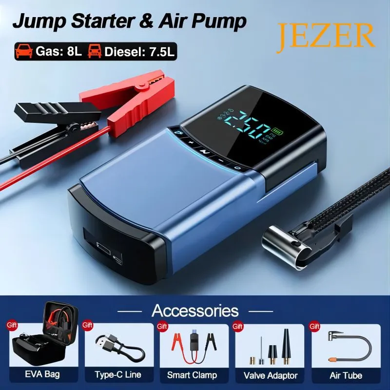 BUWEI 4 in 1 Car Jump Starter Air Pump 150PSI Air Compressor 12000mAh Peak Current 1200A Starter Device Digital Tire Inflat