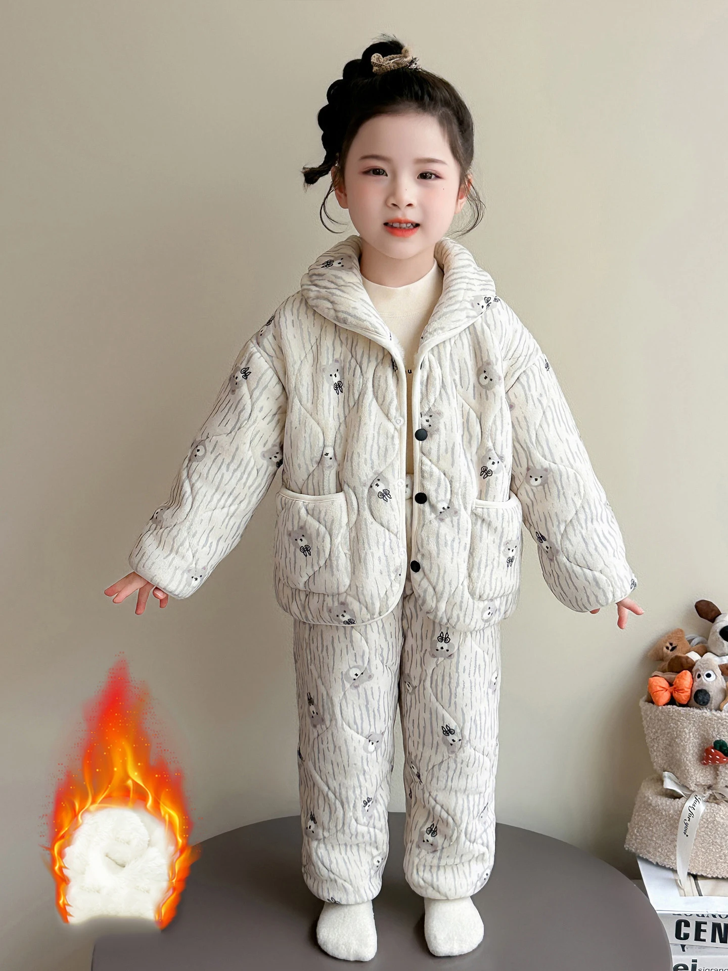 

UNITIM пижамы для маленьких девочек, комплект из двух предметов, жаккардовые утепленные детские куртки для девочек + стеганые штаны с эластичной резинкой на талии для маленьких девочек