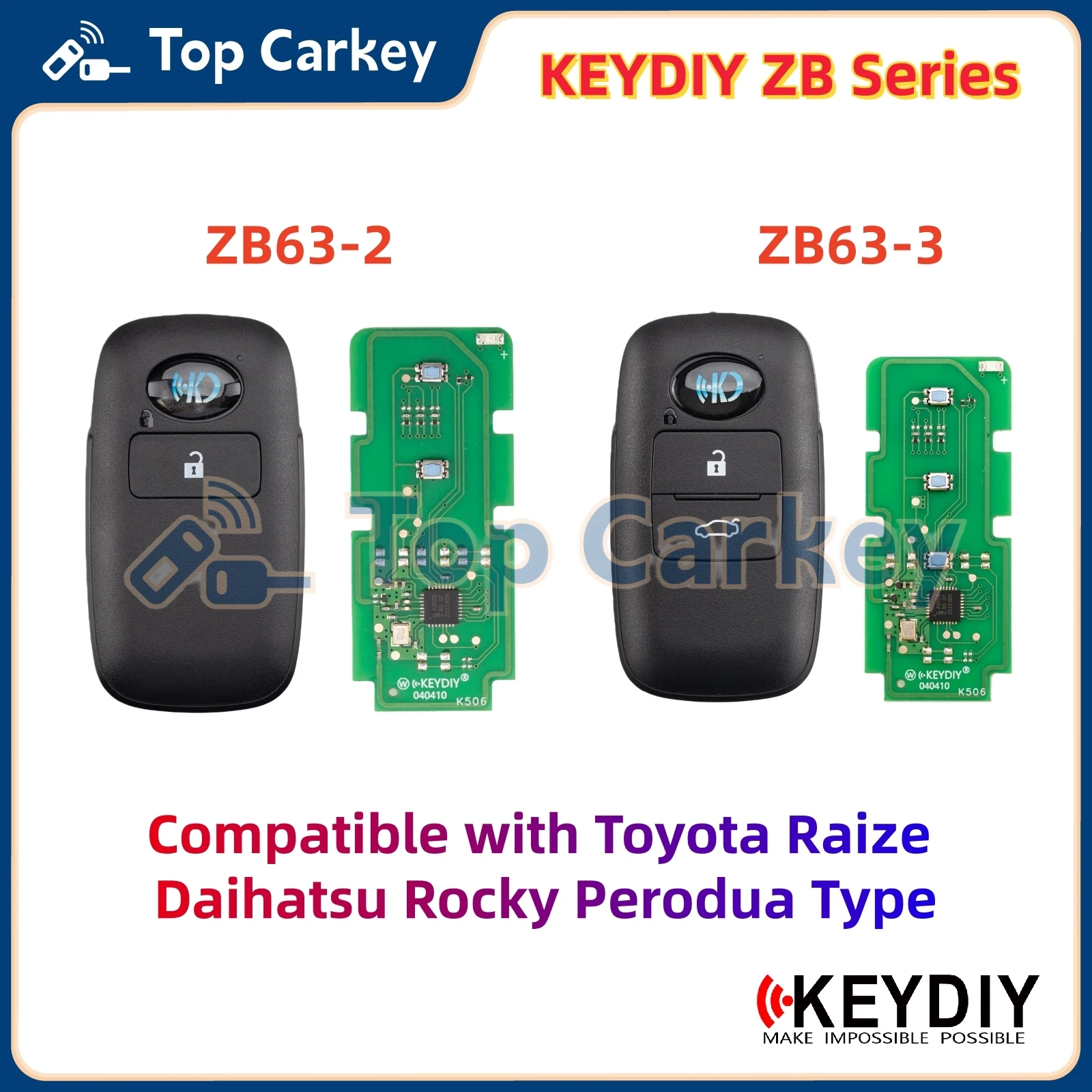 

Универсальный смарт-ключ KEYDIY KD ZB63-2 ZB63-3 с чипом 4A, совместимый с Toyota Raize, Daihatsu Rocky, Perodua