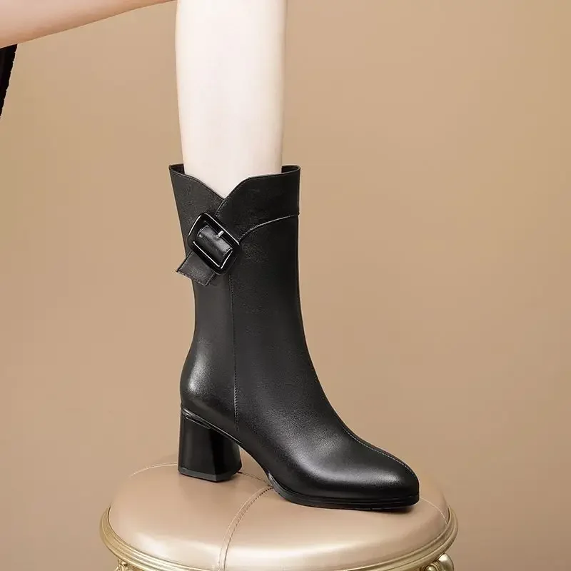 

Черные женские полувысокие сапоги на высоком каблуке, демисезонные новые рок-роки 2025, горячая распродажа, ботинки Gyaru, акция, женские рабочие туфли до середины икры из искусственной кожи