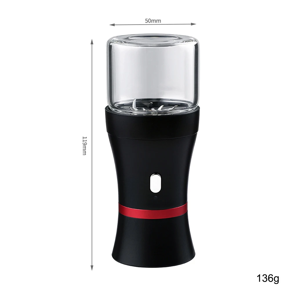 Electric Herb Grinder Compact Size Updated 6 Blades with 50ml Glass Herb Jars USB-Rechargeable Automatic Electric Grinder