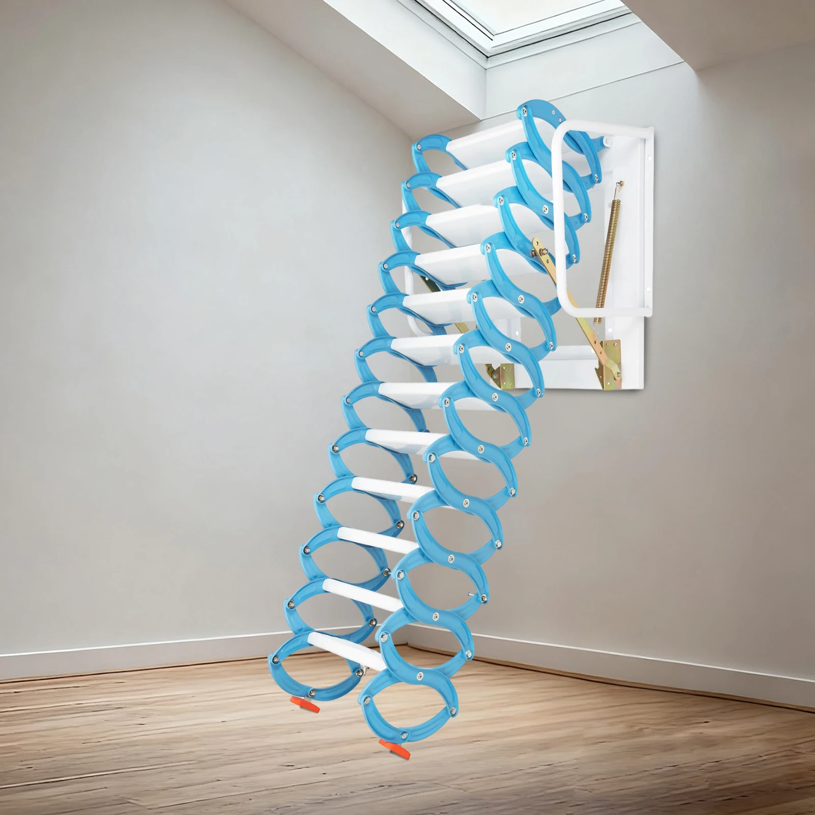 سلم علوي قابل للطي بطول 12.5 قدم، خطوات سحب للأسفل، متينة وموفرة للمساحة ومضادة للانزلاق، شديدة التحمل، سهلة الوصول للمنزل، المرآب العلي