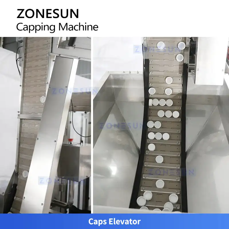 ZONESUN ZS-XG441RSL Servo Automatic Capping Machine with Cap Elevator Rotary Bottle Capper Machine for Gallon Jerry Can Jug