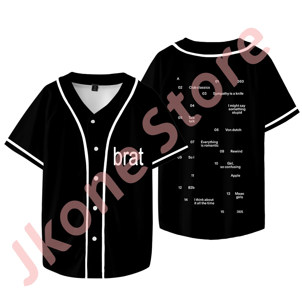 Charmovies-XCX Brat Tracklist Merch Baseball Jacket, Tour Logo Tee, Summer Women Men, Fashion Casual Short Sleeve T-Shirts