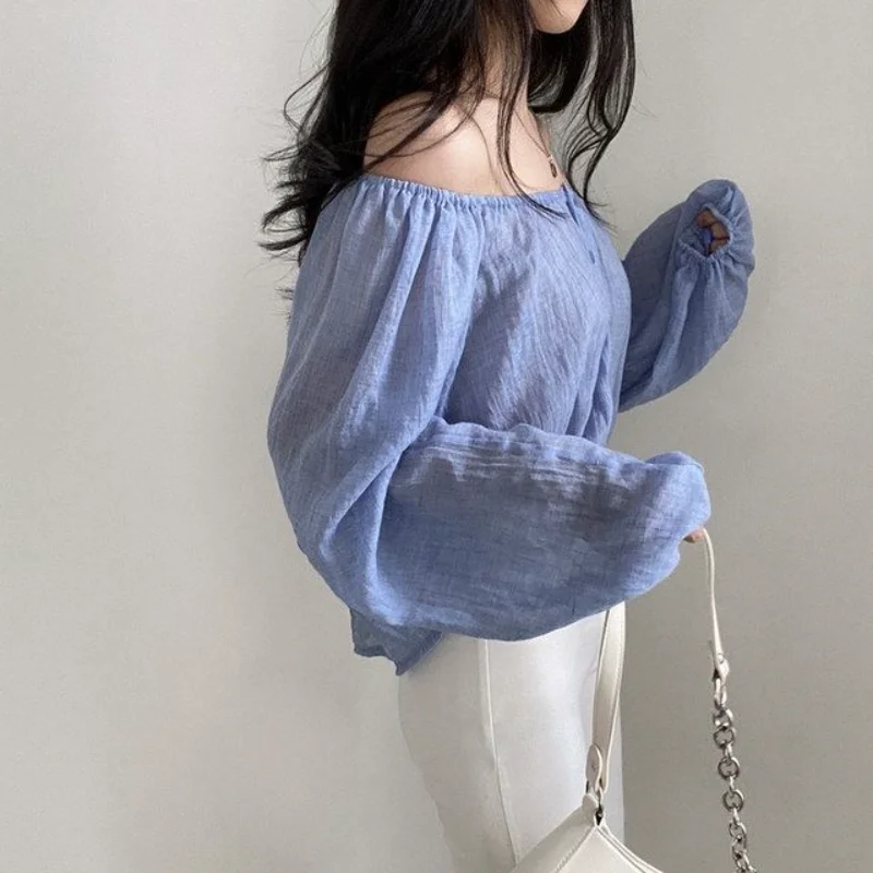 Baggy Solid Shirts Women Summer Sunscreen Lantern Sleeve Vintage Graceful Soft New Arrival Sweet Tops Chic Korean Style Elegant