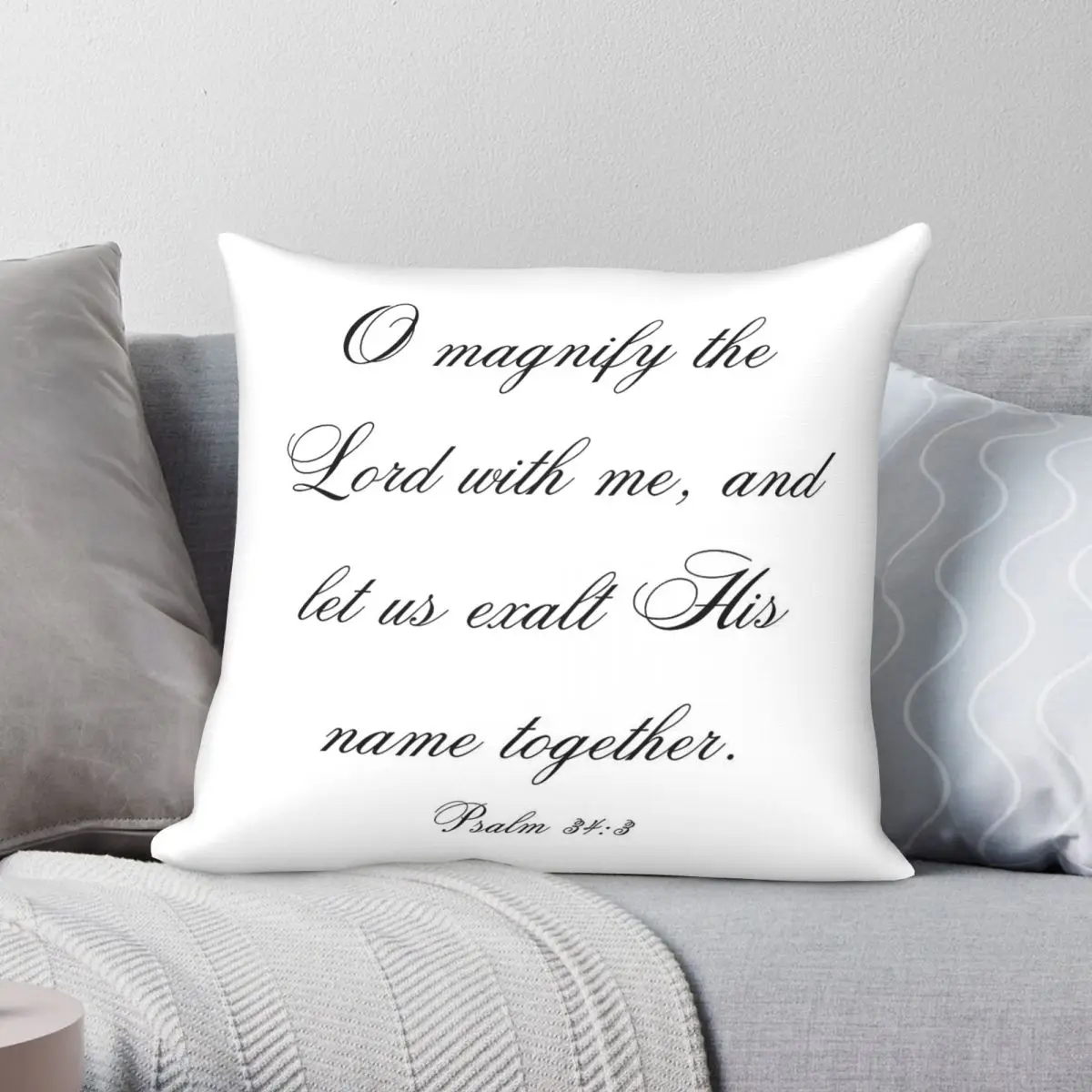 Psalm O Magnify The Lord With Me Square Pillowcase Polyester Linen Velvet Pattern Zip Decor Home Cushion Cover
